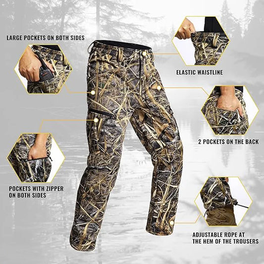 Quiet Hunting Pants Softshell Fleece-Lined Camouflage Clothes Clothing Gear for Men